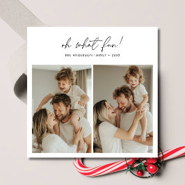 Cartes Pour Fêtes Annuelles Calligraphie Oh What Fun Noël Famille Photo Rouge