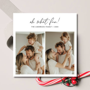 Cartes Pour Fêtes Annuelles Calligraphie Oh What Fun Noël Famille Photo Rouge