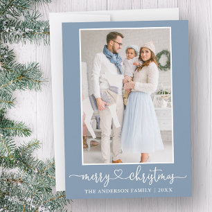Cartes Pour Fêtes Annuelles Calligraphie Photo de cœur Joyeux Noël Bleu Poussi