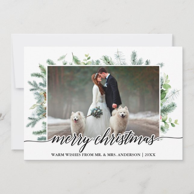 Cartes Pour Fêtes Annuelles Calligraphie Pin de Noël Vert Mariage Photo (Devant)