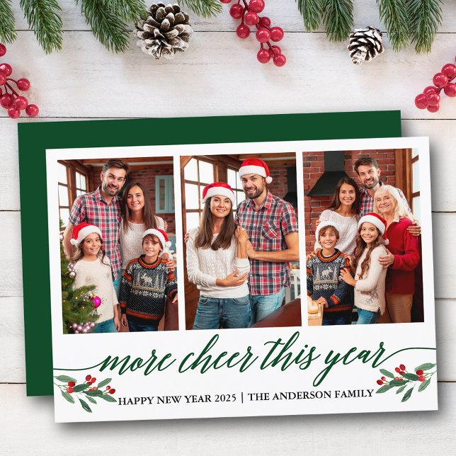 Cartes Pour Fêtes Annuelles Calligraphie Plus Cheval Cette Année 3 Photo Vert (Customize to add text to back of card or to change color of  back of card.)