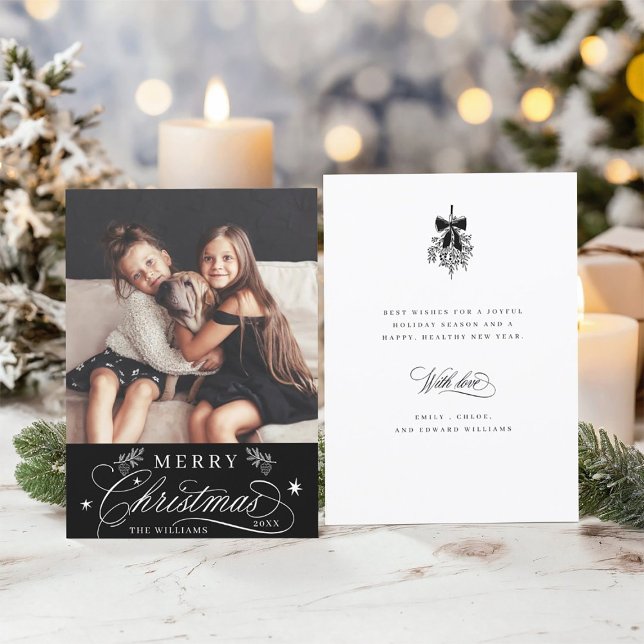 Cartes Pour Fêtes Annuelles Calligraphie romantique Joyeux Noël Photo Appartem (Front & Back)