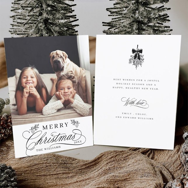 Cartes Pour Fêtes Annuelles Calligraphie romantique Joyeux Noël Photo Appartem (Front & Back)