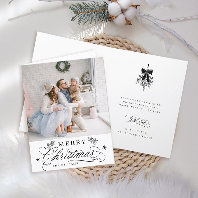 Cartes Pour Fêtes Annuelles Calligraphie romantique Joyeux Noël Photo repliée (Front & Inside)