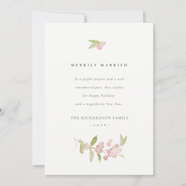 CARTES POUR FÊTES ANNUELLES CALLIGRAPHIE ROSE ROSE BLANC DOUX MARIÉ MERRIELLEM (Devant)
