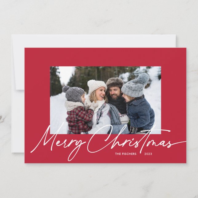 Cartes Pour Fêtes Annuelles Calligraphie rouge de Noël Script Simple 3 Photo (Devant)