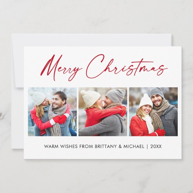 Cartes Pour Fêtes Annuelles Calligraphie Rouge Encre 3 Photo Couple Noël (Devant)