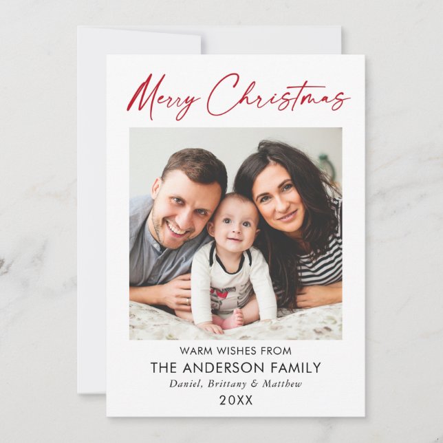 Cartes Pour Fêtes Annuelles Calligraphie Rouge Encre Script Joyeux Noël Photo (Devant)