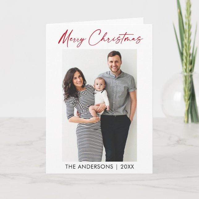 Cartes Pour Fêtes Annuelles Calligraphie Rouge Encre Script photo Plier Noël (Devant)