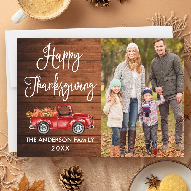Cartes Pour Fêtes Annuelles Calligraphie Rustique Bois Photo Thanksgiving Cami (Customize to add more text or photos to back of card.)