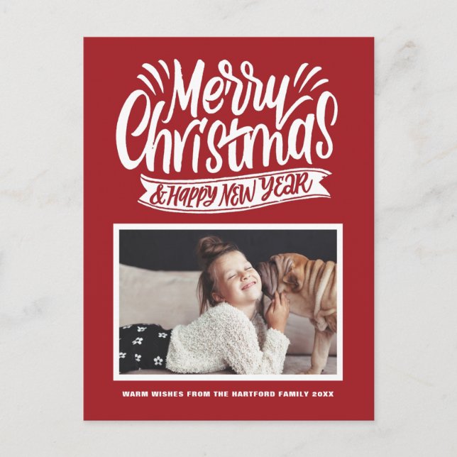 Cartes Pour Fêtes Annuelles Calligraphie rustique rouge Joyeux Noël Photo (Devant)
