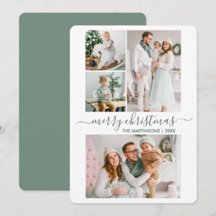 Cartes Pour Fêtes Annuelles Calligraphie Script 4 Photo Christmas Sage Green