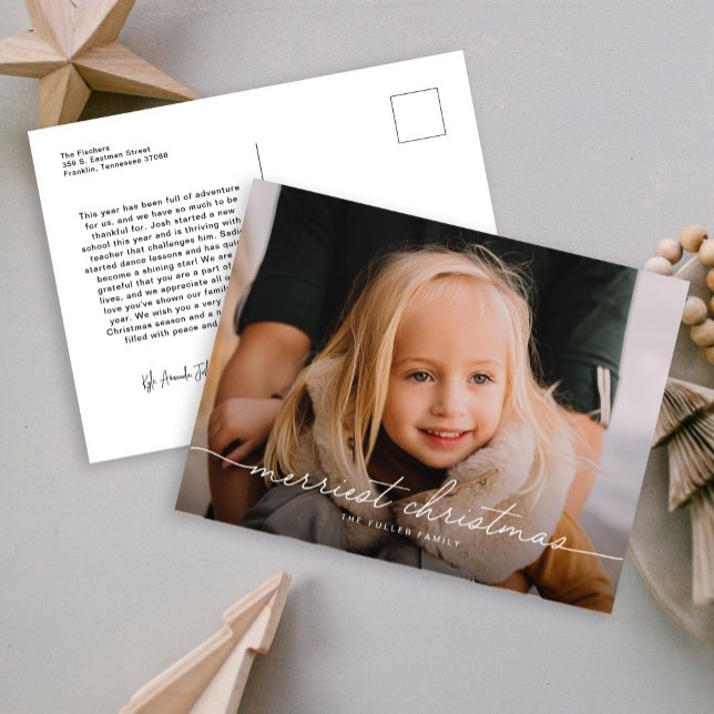 Cartes Pour Fêtes Annuelles Calligraphie Script Trois Photo Joyeux Noël (Créateur téléchargé)