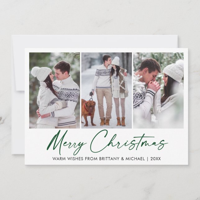 Cartes Pour Fêtes Annuelles Calligraphie Stylo d'encre verte Noël 3 Photo Coup (Devant)