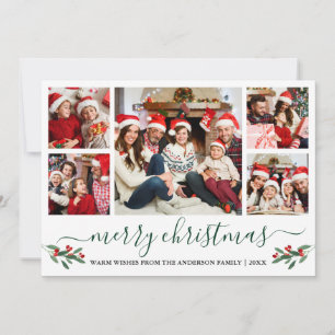 Cartes Pour Fêtes Annuelles Calligraphie verte Joyeux Noël Holly 5 Photo