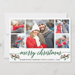 Cartes Pour Fêtes Annuelles Calligraphie verte moderne 5 Photo Joyeux Noël