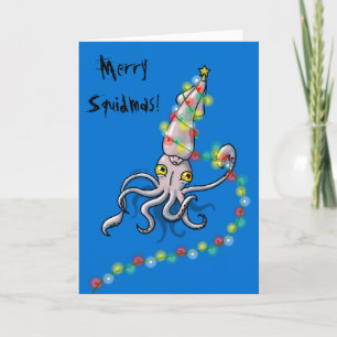 Cartes Pour Fêtes Annuelles Calmar heureux avec des lumières de Noël