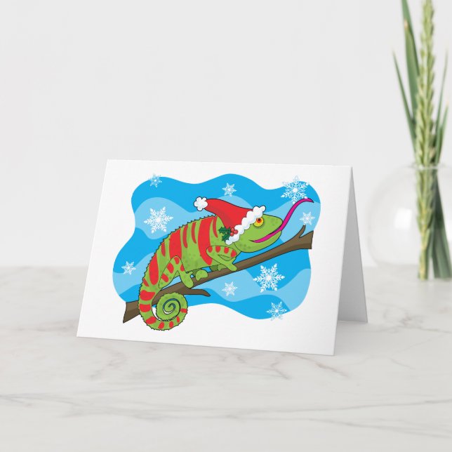 Cartes Pour Fêtes Annuelles Caméléon de Noël (Devant)