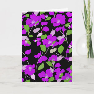 Cartes Pour Fêtes Annuelles CAMELLIAS PURPLE, FEUILLES VERT BLANC NOIR Floral 