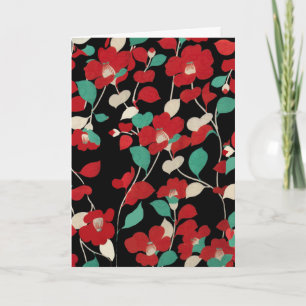 Cartes Pour Fêtes Annuelles CAMELLIAS ROUGES, FEUILLES VERTS BLANCS EN Floral 