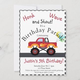 Cartes Pour Fêtes Annuelles Camion Birthday Drive par invitation, Monster Truc
