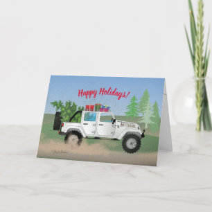 Cartes Pour Fêtes Annuelles Camion blanc sec 4wd, Arbre de Noël, Vacances