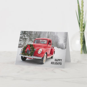 Cartes Pour Fêtes Annuelles Camion de collecte rouge avec couronne de Noël
