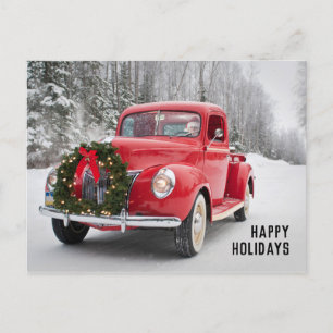 Cartes Pour Fêtes Annuelles Camion de collecte rouge avec couronne de Noël