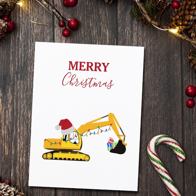 Cartes Pour Fêtes Annuelles Camion de construction de l'excavatrice de Noël (Créateur téléchargé)