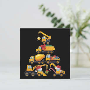 Cartes Pour Fêtes Annuelles Camion de construction excavatrice de Noël arbre