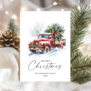 Cartes Pour Fêtes Annuelles Camion de la ferme rouge Retro Arbre de Noël de Bo