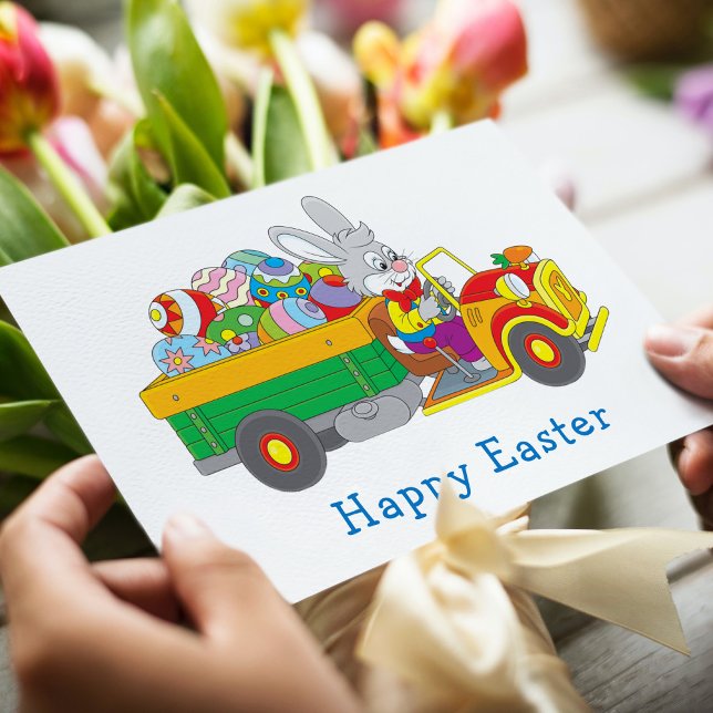 Cartes Pour Fêtes Annuelles Camion de livraison de lapin de Pâques (Créateur téléchargé)