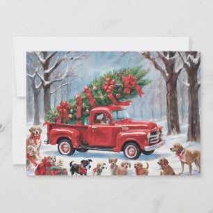 Cartes Pour Fêtes Annuelles Camion de Noël rouge dans le bois enneigé avec des