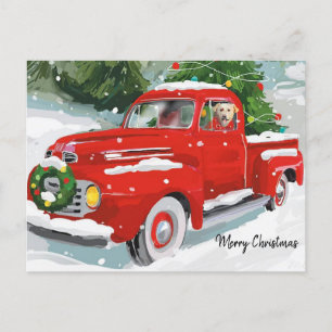 Cartes Pour Fêtes Annuelles Camion de Noël Rouge Mignon Avec Chien