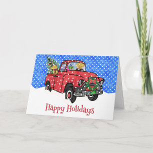 Cartes Pour Fêtes Annuelles Camion de Noël Vintage rouge neige Golden Retrieve