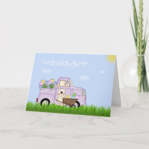 Cartes Pour Fêtes Annuelles Camion de Pâques de petite-fille, tulipes