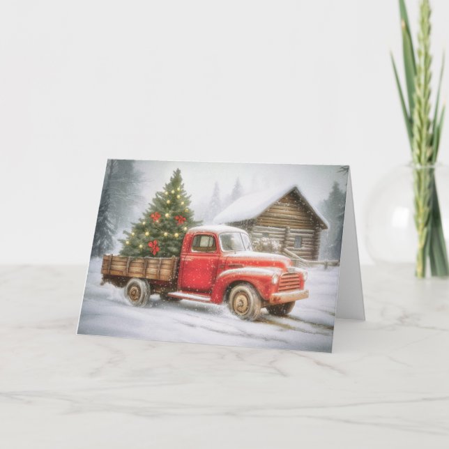 Cartes Pour Fêtes Annuelles Camion de ramassage avec arbre de Noël (Devant)