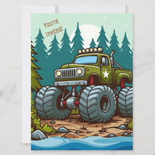 Cartes Pour Fêtes Annuelles Camion Monster Vert dans la forêt