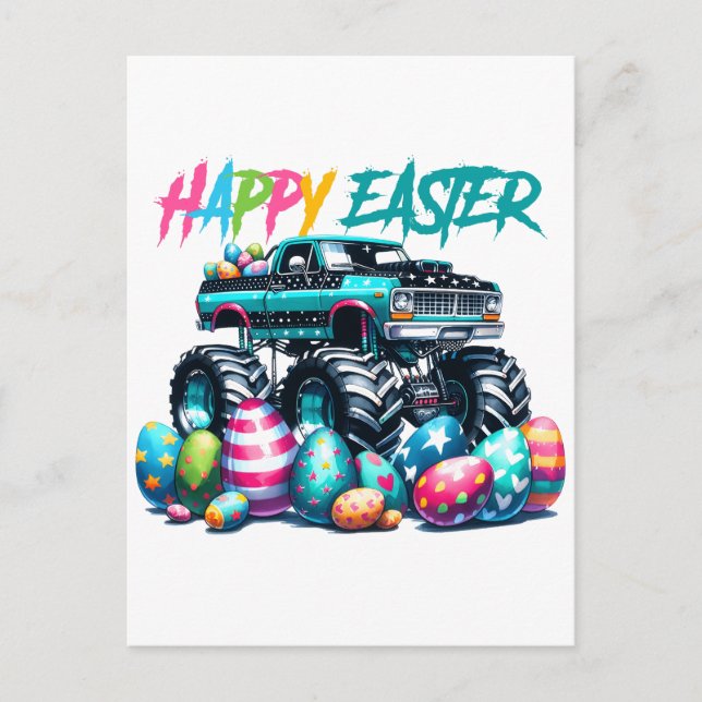 Cartes Pour Fêtes Annuelles camion monstre et oeufs de pâques (Devant)