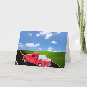 Cartes Pour Fêtes Annuelles Camion Red Retro Avec Coeurs Valentin