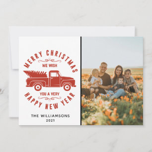 Cartes Pour Fêtes Annuelles Camion rouge et arbre Joyeux Noël Photo  Fêtes