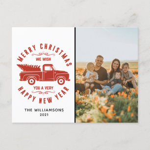 Cartes Pour Fêtes Annuelles Camion rouge et arbre Joyeux Noël Photo  Fêtes