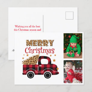 Cartes Pour Fêtes Annuelles Camion Rouge Joyeux Noël Enfants Photo de famille