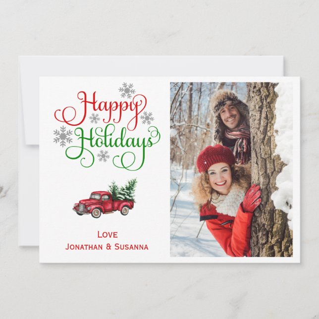 Cartes Pour Fêtes Annuelles Camion rouge Noël mignon photo (Devant)