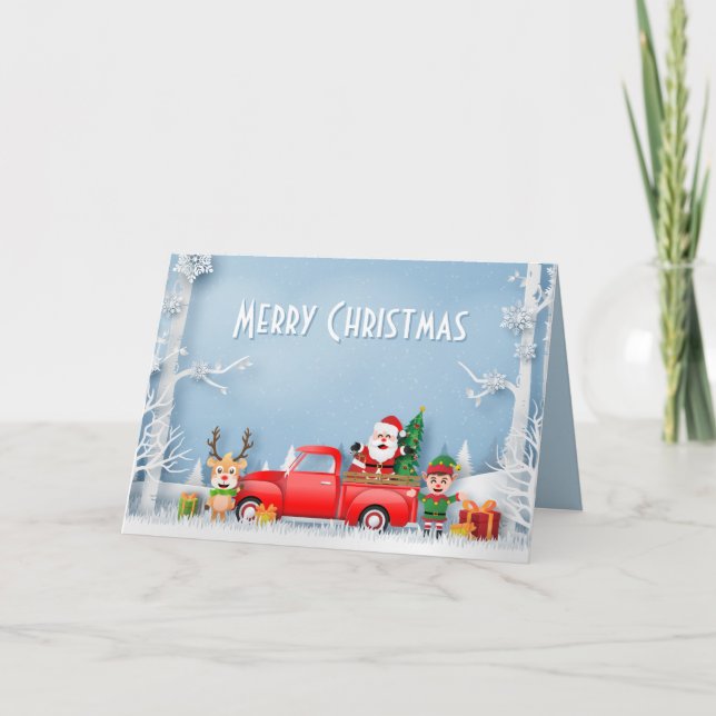 Cartes Pour Fêtes Annuelles Camion rouge Papercut Père Noël et Friends (Devant)