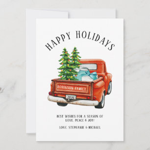 Cartes Pour Fêtes Annuelles Camion Rouge Rustique Joyeuses Fêtes Arbre de Noël