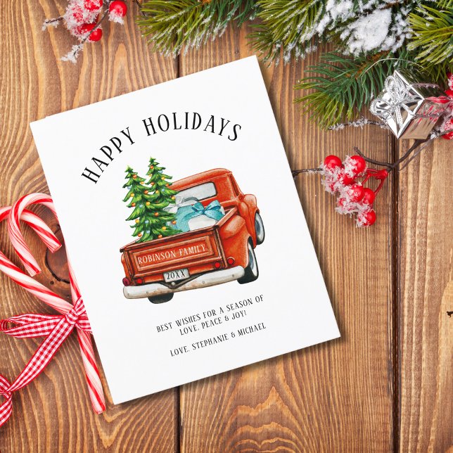 Cartes Pour Fêtes Annuelles Camion rouge rustique Joyeux Noël Arbre de Noël (Créateur téléchargé)