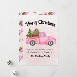 Cartes Pour Fêtes Annuelles Camion rouge vintage arbre de Noël Joyeux