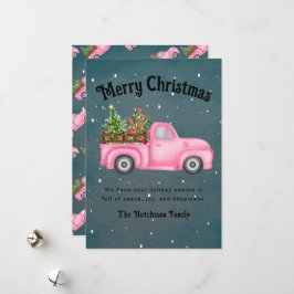 Cartes Pour Fêtes Annuelles Camion rouge vintage arbre de Noël Joyeux