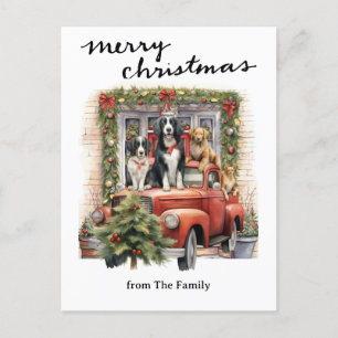 Cartes Pour Fêtes Annuelles Camion rouge vintage avec chiens Noël